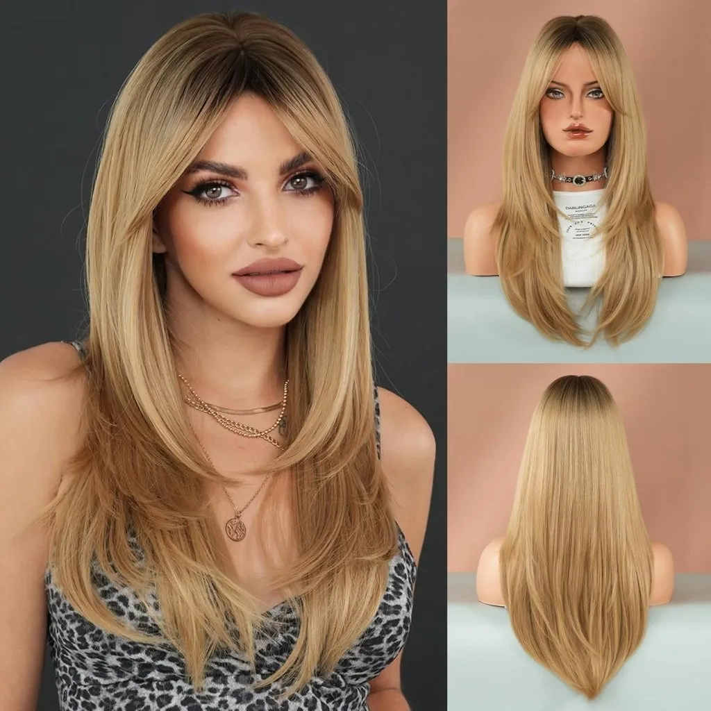 Blonde wig with brown roots