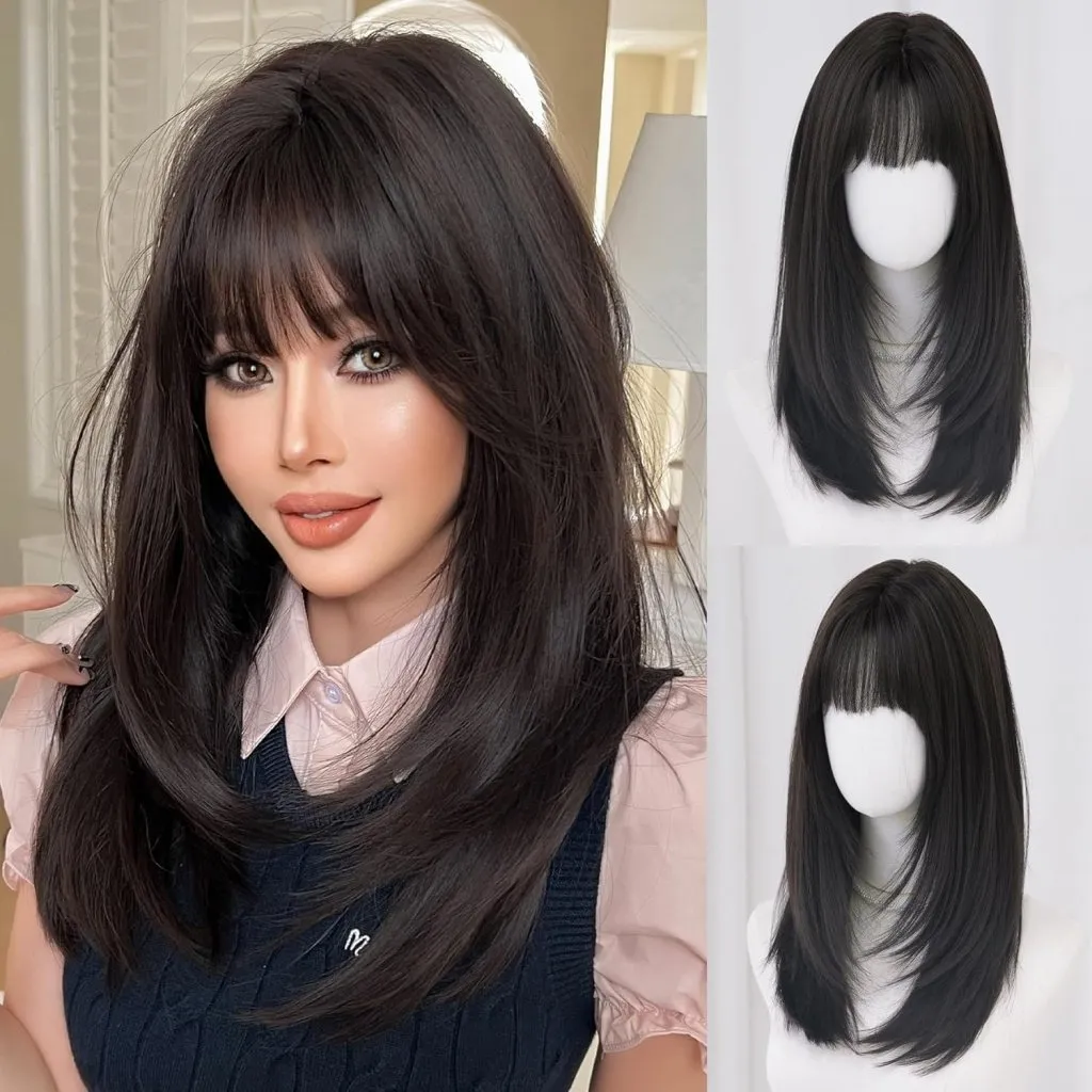 natural black wig 22in